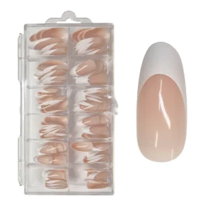 Press-On Fullcover Tipse – Classy French – Nude – Mandelj (120 Kom.)